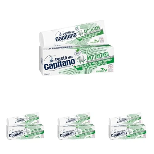Offerta a tempo: Pasta del Capitano, Dentifricio Antitartaro Bio, Dona Freschezza e Rinfresca l'Alito, Ideale per i Fumatori, Aiuta a Prevenire la Placca, 100% Made in Italy, Tubetto da 75 ml (Confezione da 4) - 60% da 7.40 € a 2.96 €
