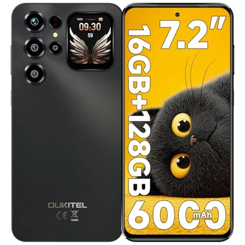 OUKITEL C68 Plus Smartphone 2025, 7,2 inch 120 Hz & 1,81 inch display mobiele telefoon, 16 GB + 128 GB/1 TB mobiele telefoons, 6000 mAh mobiele telefoons en smartphone 4G, 64 MP + 8 MP mobiele