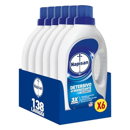 Offerta a tempo: Napisan Detersivo Lavatrice Liquido, Detersivo Igienizzante, Classico 3x azione, Lavaggi, Nessun Colore, 1.15 l, Senza Profumazione. da 23 lavaggi (Confezione da 6) - 67% da 54.90 € a 17.94 €