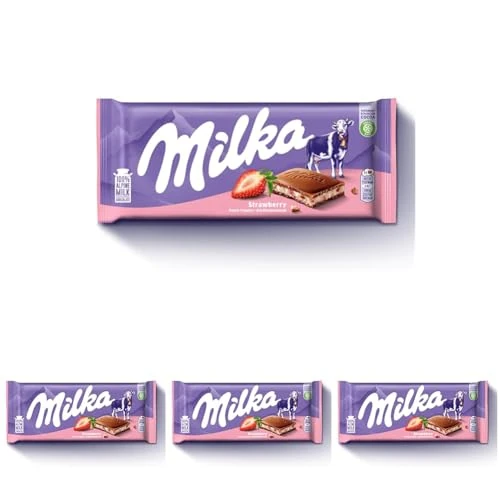 Offerta a tempo: Milka, Fragola e Yogurt, Tavoletta di Cioccolato al Latte Classica con Yogurt e Fragole, Latte 100% Alpino, Cacao Sostenibile, 100g (Confezione da 4) - 6% da 7.00 € a 6.60 €