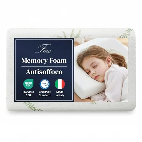 Oferta limitada: Ferò Almohada Bebe Antiahogo 30x50x5,5 cm de Espuma Viscoelástica, Certificados Oeko-Tex® y CertiPUR™, con Funda Extraíble de Aloe Vera, Almohada Niños 2 Años de 24.99 EUR a 19.99 EUR (ahorro 20%)