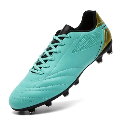 Limited-time offer: HaloTeam Football Boots Men's Outdoor Spike Cleats Soccer Shoes Professional Athletics Trainers Sneakers Teenager Football Shoes,Cyan Gold,8 UK from 25.99 £ to 12.99 £ (save 50%)