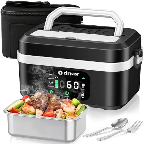 CIRYASR Fiambrera Eléctrica Inalámbrica, Taper Electrico para Comida con Calentamiento Programado, Lunch Box Adultos de 1,35 L, Calentador Portátil con Bolsa Isotérmica, Apto para uso en exteriores