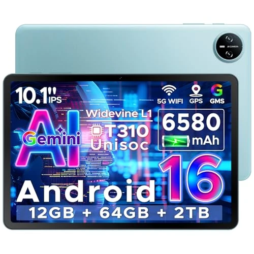 DOOGEE Tab A9 Android 16 Tablet 10 Zoll, Gemini AI Tablet im Gaming-Angebot, 12 GB RAM + 64 GB ROM (TF 2TB), 6580 mAh Akku, 5G WiFi, 1280 x 800 IPS, 5 MP + 8 MP, Unisoc T310 Quad Core/OTG/Face Unlock