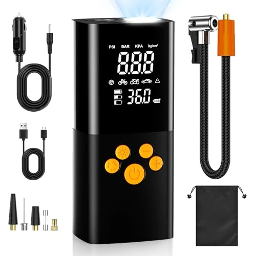 Elektrische luchtpomp, 160 psi, 10.000 mAh accucompressor, draagbare fietspomp, accu met manometer, groot scherm/ledlicht, geschikt voor accupomp met USB-ledlicht, voor auto, fiets, motorfiets, ballen