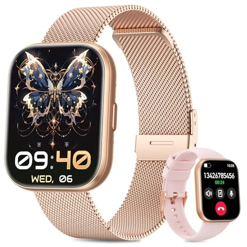 SLOKSFil Women's Smart Watch 1.75 Inch TFT Function with Bluetooth Call 24H Heart Rate SpO2 Sleep Pressure 120 + Sports Modes Pedometer Fitness Tracker for Android (Rose Gold)