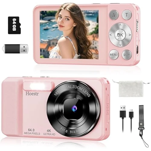 Offre limitee: Appareil Photo Numérique 4K 64MP, Hoestr Appareil Photo Compact 64GB, Apareil Photo Portable avec Écran LCD 2,8", Zoom Numérique 18x, 2000mAh Batterie, Appareil Photo Digital pour Débutant Adolescents de 79.99 EUR a 79.99 EUR (economie 0%)