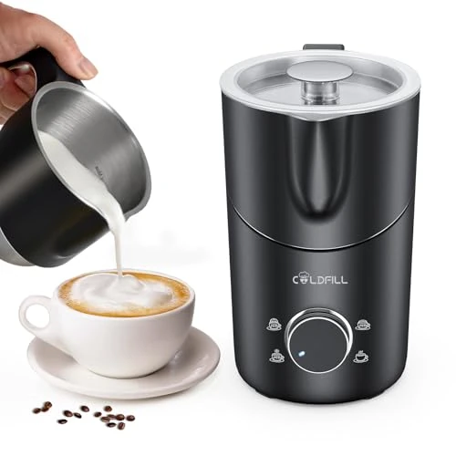 COLDFILL Montalatte Elettrico - Cappuccinatore Elettrico 8 in 1, 400 ml Schiumalatte Elettrico per Cappuccino/Latte Macchiato, Latte Vegetale, Lavabile in Lavastoviglie, Nero