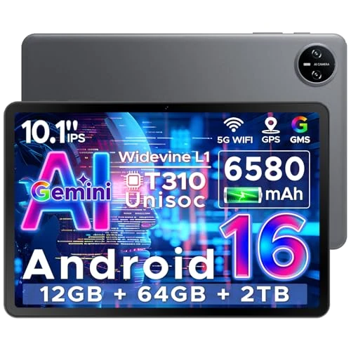 DOOGEE Tab A9 Android 16 Tablet 10 Zoll, Gemini AI Tablet im Gaming-Angebot, 12 GB RAM + 64 GB ROM (TF 2TB), 6580 mAh Akku, 5G WiFi, 1280 x 800 IPS, 5 MP + 8 MP, Unisoc T310 Quad Core/OTG/Face Unlock