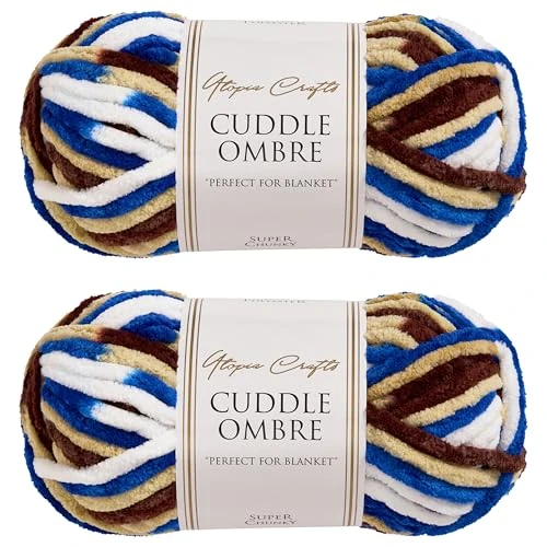 Utopia Crafts Cuddle Ombre Super Chunky Chenille, weiches Garn zum Stricken und Häkeln, 2 x 100 g (Sahara Sky, 2 x 100 g)