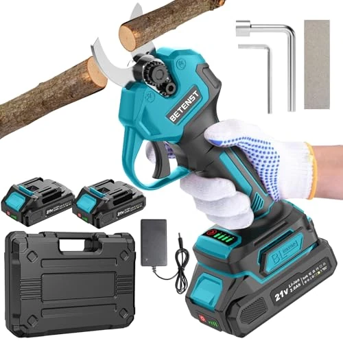 Tijeras de Podar Eléctricas Brushless, BETENST Tijeras de Podar Batería 21V con 2 Batería 2.0Ah, Hoja SK5, Pantalla LCD Tijeras de Jardín Profesionales Para Huertos, Jardinería y Granjas