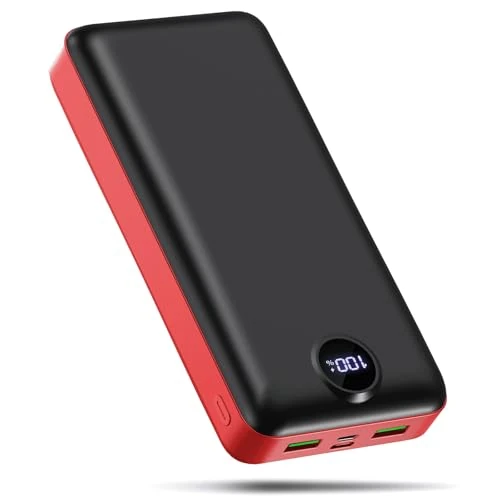 PDBEST Power Bank 50000 mAh Carga Rápida, Powerbank 22,5 W de alta capacidad, cargador portátil de carga rápida, USB-C, 3 salidas y 2 entradas, pantalla LED, compatible con iPhone, Android Red