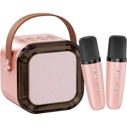 Máquina de karaoke para niños y adultos, mini micrófono de karaoke portátil con 2 micrófonos inalámbricos y luz, juguetes para todos los teléfonos inteligentes, cumpleaños, familia