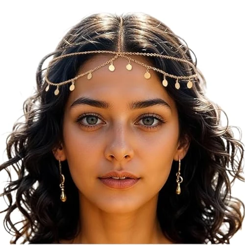 YAZWUR Catena per Capelli Oro per Donna - Accessorio per Costume da Indovina, Carnevale, Halloween, Danza del Ventre, Fascia Orientale Gioiello per Capelli
