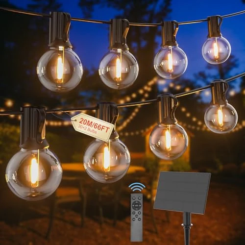 Oferta limitada: Pogestrand Cadena de luces solares para exteriores, G40, 20 m, USB o solar, carga doble, luz Festoon, 24 V, con mando a distancia, temporizador, 30 bombillas irrompibles, IP65, impermeable de 46.75 € a 46.75 € (ahorro 0.00%)