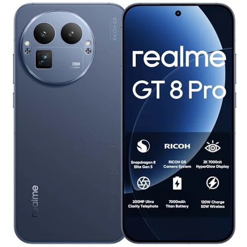 Zeitlich begrenztes Angebot: realme GT 8 Pro 5G Smartphone Ohne Vertrag, Snapdragon 8 Elite Gen 5, 12GB + 256GB, 6,79" QHD+ 144Hz AMOLED Display, 7000mAh, 120W SuperVOOC + 50W Wireless, 200MP Teleobjektiv + 50MP, Blau von 849.99 € auf 849.99 € (0.00% Raba