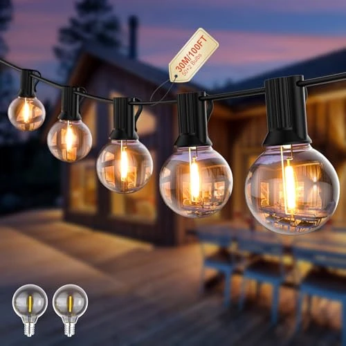 Offerta a tempo: Pogestrand Luci Da Esterno Giardino G40 30M Festoon Lights Alimentazione LED 24V Con 50 Lampadine Infrangibili Impermeabile Per Patio Giardino Balcone Gazebo Pergola Portico - 5% da 39.99 € a 37.99 €