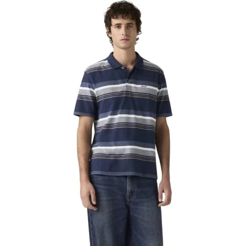 Offerta a tempo: Levi's Uomo Maglietta Polo a Maniche Corte in Cotone, Relaxed Fit, Blu (Kurtley Stripe Dress), XL - 5% da 54.99 € a 52.24 €