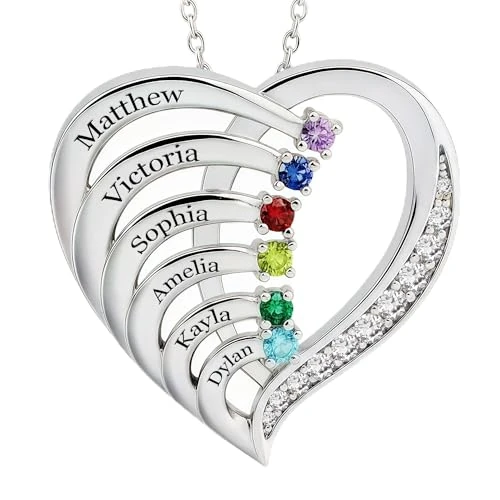 Offerta a tempo: Easycosy Collana Personalizzata con Nome Inciso, Ciondolo a Cuore Personalizzato, Collana da Donna in Argento 925 per Mamma, Amica, Lei, Bambina, Regalo Festa della Mamma(6 nome) - 0.00% da 29.99 € a 29.99 €