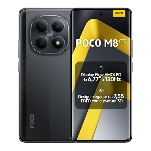 XIAOMI Poco M8 5G Smartphone, 8 GB RAM + 512 GB Speicher, 6,77" 120 Hz Flow AMOLED, Snapdragon® 6 Gen 3, 50 MP KI-Dual-Kamera, 7,35 mm 3D-Curved Design, Schwarz, 2 Jahre Garantie