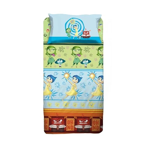Inside Out, Parure de lit Simple, Parure de lit Simple Disney, Drap Plat, taie d'oreiller, Disney, 100% Coton, Produit Officiel