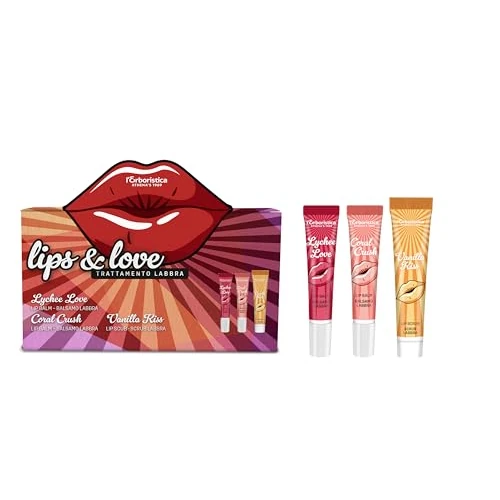 HERBORYSTYKA ATHENA'S | Zestaw ust do ust z 2 połyskującymi balsamami do ust i 1 peelingiem do ust, nawilżający, odżywczy i złuszczający do miękkich, obszernych i pachnących ust, wyprodukowano we