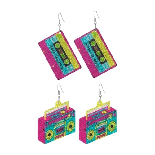 2 Paia Orecchini Di Carnevale Donna, Orecchini Al Neon Per Signore, Carnevale Orecchinis Retro Vintage Anni 80 Cassetta, Accessori Per Feste Halloween Retro Party Per Donne E Ragazze