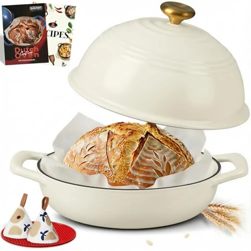 Offre limitée : OVERMONT Cocotte à Pain au Levain en Fonte Émaillée, 5,7 L, Blanc de 89.98 € à 89.98 € (0.00% de remise)