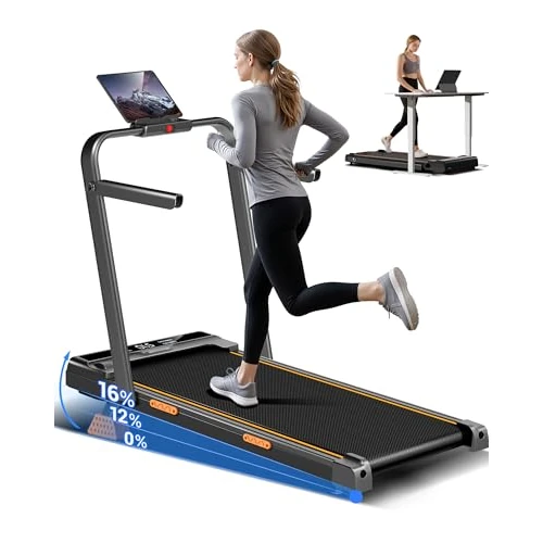 UMAY Cinta de Correr eléctrica Plegable con inclinación 10 KM/H, 16% Cinta de Correr Ahorra Espacio eléctrico, Pantalla LED, Control Remoto, tapirulán de casa 2.5 HP, Mini Marcha Pad, Carga
