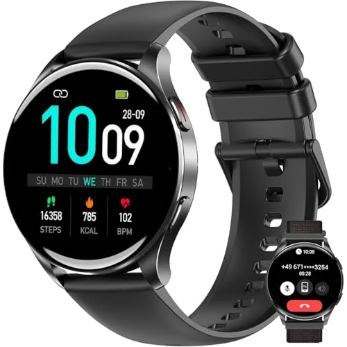 IOWODO Reloj Inteligente Hombre Mujer, 1.43" AMOLED Llamadas Smartwatch con 120 Modos Deportivos, Monitor Cardíaco 24h, SpO2, Sueño, 2 Correas, IP68, Pulsera Actividad para Android iOS