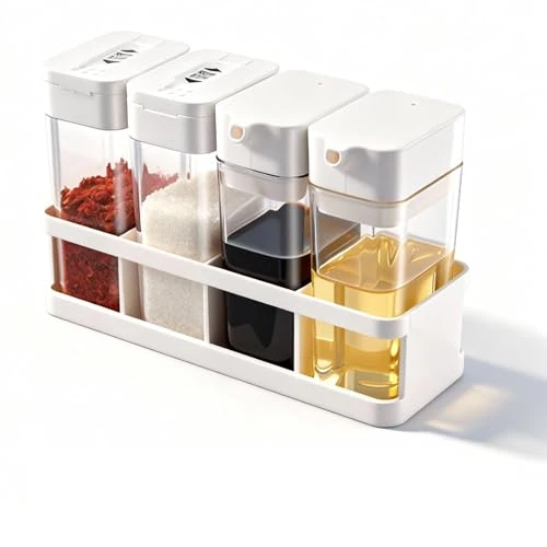 Alyxen 4 Piezas Tarros Vacíos de Plástico para Especias, Leakproof Oil and Vinegar Dispenser Bottles, Agitador de Especias, Contenedor Transparente, Perfectas para Uso en Cocina y Barbacoa