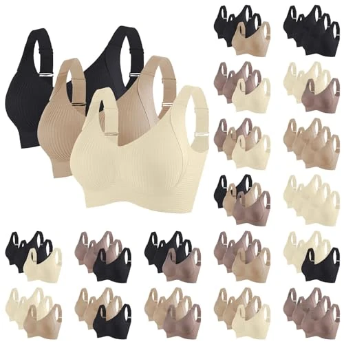 Limitiertes Angebot: Generisch 3er Pack BH Damen ohne Bügel Große Größen Bra mit Verstellbarer Push Up Bralette Set Stark Halt Nahtloser BH Bustier Damen Gepolstert Set Bügelloser für Fitness Lauf Joggen Yoga von 29.98 EUR auf 29.98 EUR (Spare 0%)