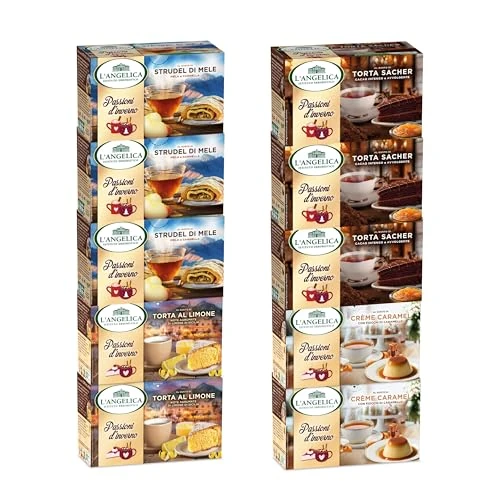 L'Angelica, Passioni d'Inverno, Cassa Mista, Tisane Invernali Miste, Gusto Strudel di Mele, Torta Sacher, Torta al Limone, Crème Caramel, 10 Confezioni da 15 Filtri