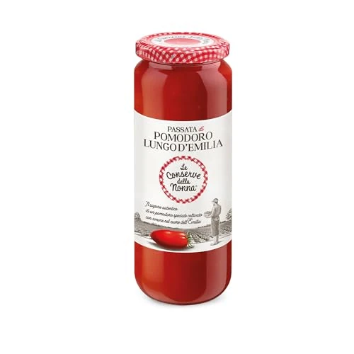 Offerta a tempo: Conserve della Nonna – Passata di Pomodoro Lungo di Emilia, Una Bottiglia di Pomodoro Italiano Fresco e Selezionato, Densa e Corposa, Perfetta per Pasta, Salse e Ricette Tradizionali - 13% da 1.89 € a 1.64 €