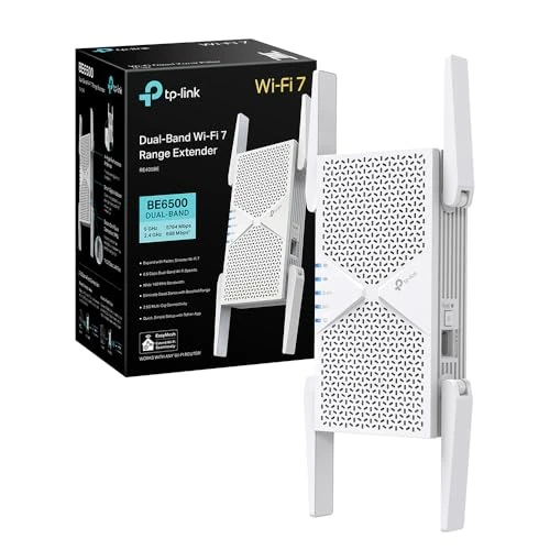 TP-Link RE405BE Ripetitore WiFi 7 Dual-Band BE6500Mbps, Porta Ethernet 2.5G, EasyMesh, MLO, Roaming Intelligente, Configurazione WPS/App, Compatibile con Tutti i Box Internet, 160 MHz, 4K-QAM