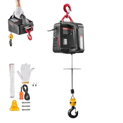 Offre limitée : VEVOR Palan Électrique Portable 2 en 1 Treuil Électrique 500 kg Treuil de Levage 1500 W pour Usine Entrepôt Garage, Hauteur de Levage 7,6 m Vitesse 5 m/min, Commande Manuelle et Télécommande Filaire de 108.90 € à 98.29 € (10% de remise)