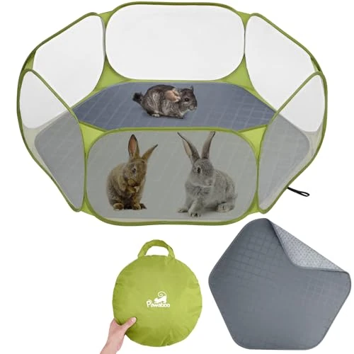 Zeitlich begrenztes Angebot: Pawaboo Kleintier-Laufstall mit Kissen, Wasserdichtes Kleintierkäfig-Zelt mit Wiederverwendbarem Kissen, Tragbarer Gartenzaun für Küken/Kätzchen/Welpen/Riesenschwein/Kaninchen/Chinchillas, Grün + Grau von 19.99 € auf 15.99 € (