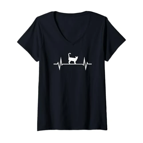 Offerta a tempo: Donna Battito Cardiaco del Gatto Maglietta con Collo a V - 15% da 21.99 € a 18.69 €