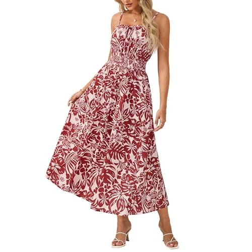 Oferta limitada: GRACE KARIN Vestido bohemio floral elegante para mujer, casual, sin mangas, tirantes espagueti, plisado, holgado, línea A, vestidos largos bohemios para playa y vacaciones con bolsillos, XL de 18.99 € a 18.99 € (ahorro 0.00%)