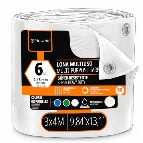 Offerta a tempo: OFITURIA Telo multiuso impermeabile 3 x 4 m bianco, confezione da 1 pz, ideale per coprire mobili e attrezzature in giardino, campeggio e cantiere (3x4m, 1 pz) - 48% da 40.95 € a 21.11 €