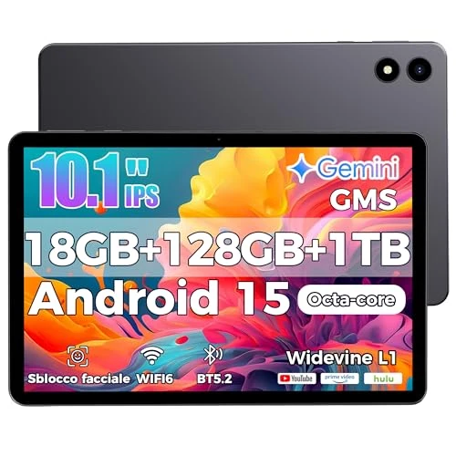 Offre limitee: RebotAi 2026 Tablette 10.1 Pouces Android 15 avec Gemini AI, 18Go RAM + 128Go ROM + 1To TF, Widevine L1/WiFi 6/BT 5.2/5000mAh/Identification Faciale Tablette Tactile de 199.99 EUR a 99.99 EUR (economie 50%)
