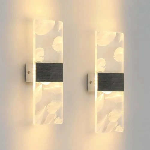 Goeco 2 Pezzi LED Lampada da Parete Interno, 12W 1350LM Moderno Applique da Parete Interni 3000K Bianca Calda, Lampada a Muro in Acrilico per Soggiorno Corridoio Le Scale Luce Notturna