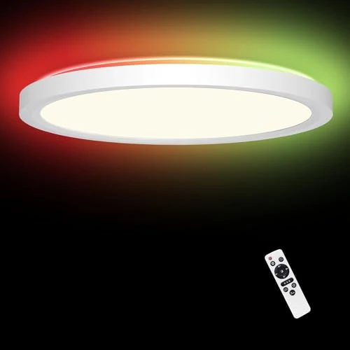 Offerta a tempo: Aulaiyi Plafoniera LED dimmerabile, 50 cm, 36 W 3600 lm, cambio colore RGB con telecomando, 2700 K-6500 K. Questa plafoniera piatta è adatta per bagni, camere da letto e soggiorni (Rotonda) - 41% da 79.99 € a 47.40 €