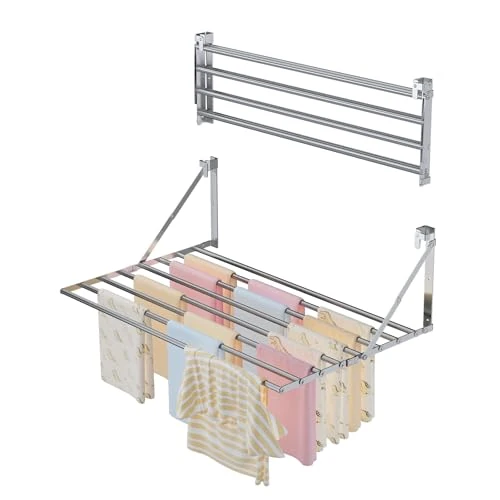 Tijdelijke aanbieding: Innotic 80 cm wasrek, wandmontage, inklapbaar, roestbestendig, wasdroger, muur, outdoor, met 8 stangen, grote ruimte, ruimtebesparend wasrek voor buiten, badkamer, balkon, wasruimte (zilver) van 49.99 EUR naar 39.99 EUR (korting 20%)