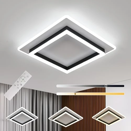 LED Plafondlamp Dimbaar 40 x 40 CM 41W Vierkant Plafondlamp Zwart 3000K-6500K LED Lampen Plafondverlichting van acryl voor slaapkamer, woonkamer