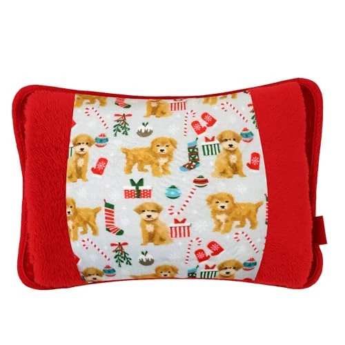 NARCISO Elektrische Wärmflasche für Zyklus, Hände, Rücken, Heizung, elektrischer Bettwärmer, tragbarer Bettwärmer, elektrische Warmwasserboule, sicher, schnell, Weihnachten Puppies