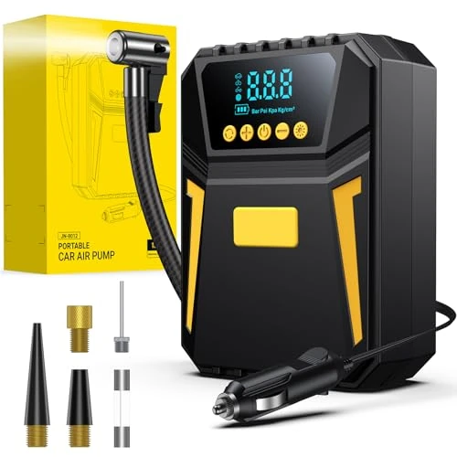 Ipflin Compressore Aria Portatile Auto - Compressore Portatile Digitale 12 V CC, Compressore Auto d'aria da 10,3 Bar, Spegnimento Automatico per Pneumatici di Auto, Biciclette, Palloni da Calcio