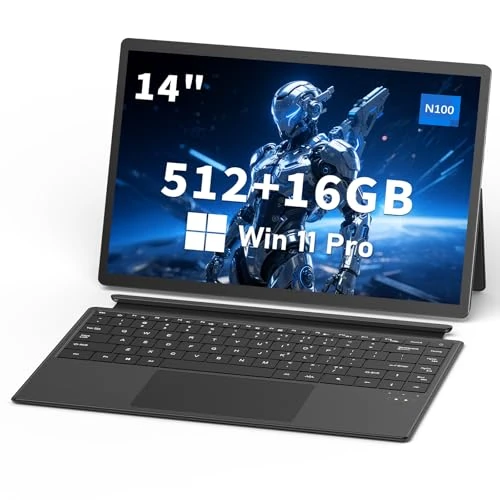 FUNYET Notebook 2 in 1 Laptop, Win 11 14 Zoll, Laptop Prozessor N100, 16 GB RAM + 512 GB SSD, Tastatur mit Hintergrundbeleuchtung, Touchscreen und Anschluss Typ C, Notebook 2-in-1 Tablet