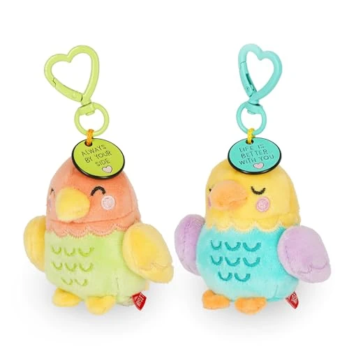 Legami - Lot de 2 porte-clés avec peluche ultra douce ! Tiny, édition limitée pour la Saint-Valentin, cadeau pour couple, pendentif avec message gravé et mousqueton en zinc
