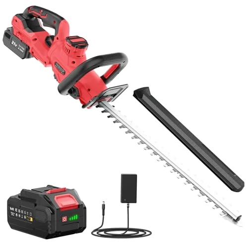 Offerta a tempo: Tagliasiepi a Batteria 21V, Tagliasiepi Elettrico con 4.0Ah Batteria, 180° Regolabile Tagliasiepi, 51cm Lunghezza Lama, 16mm Distanza tra i Denti, Copri Lama per Siepi, Rami, Arbusti, Ramoscelli - 33% da 119.99 € a 79.99 €